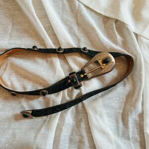 Vintage Leatherock Black Studded Belt Metal Buckle Size S